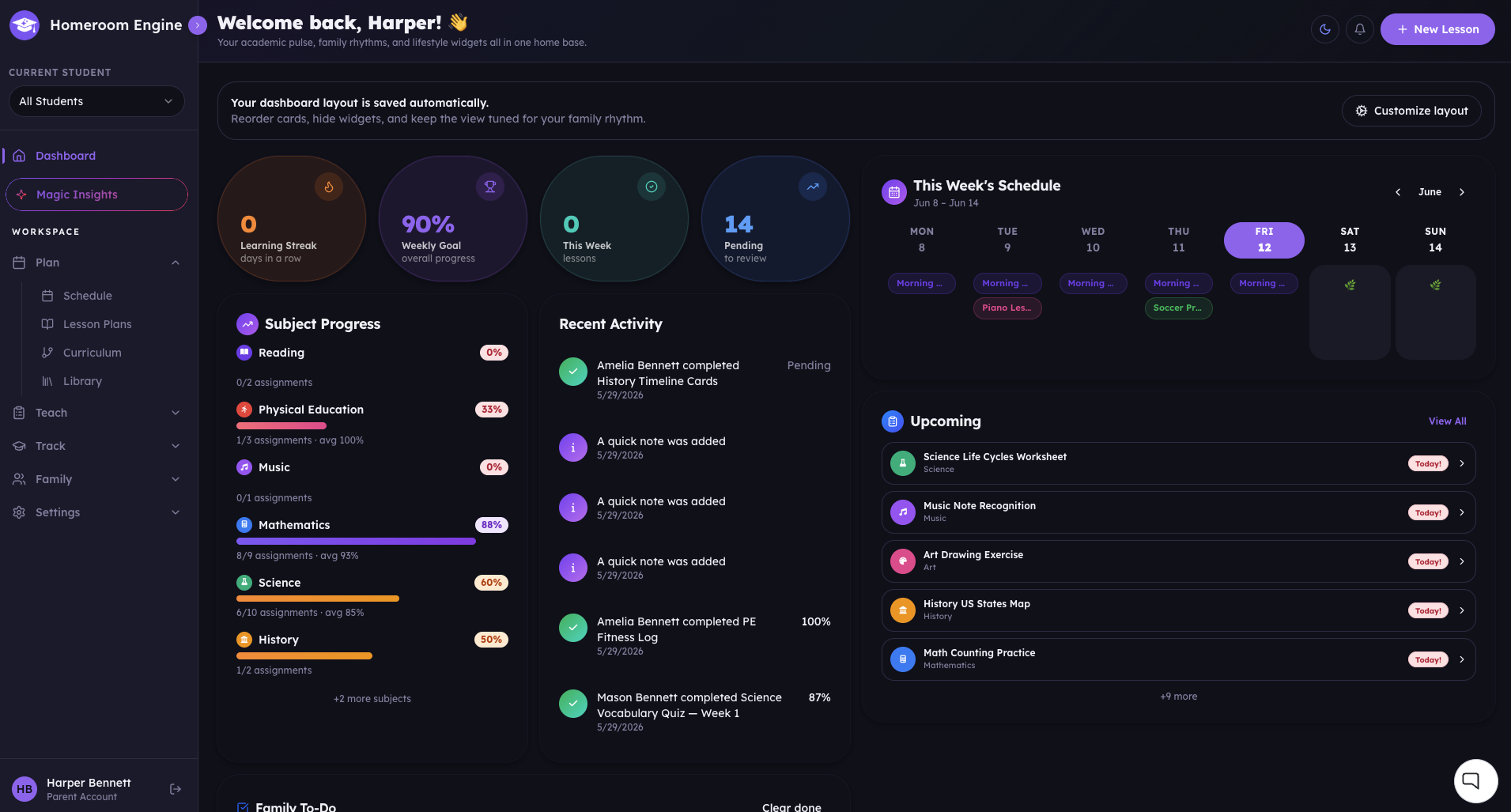 Homeroom Engine dashboard